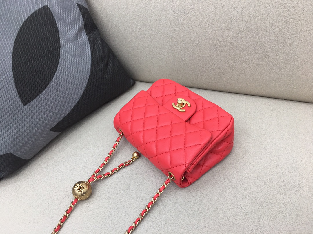 Mini Classic Flap Lambskin Bag AS1786 Ruby Red/Gold